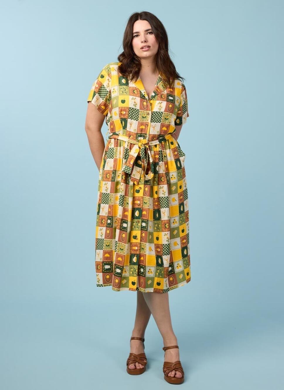 Yellow Green Joanie Carly Patchwork Print Dress Size US 14 New with tags